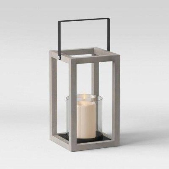Threshold™ Other - 12" Small Wood and Glass Outdoor Lantern Gray